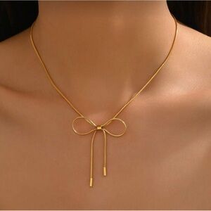 Gold Plated Stainless Steel Bow Pendant Necklace